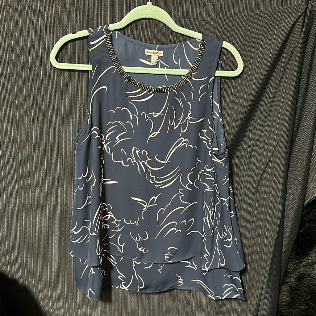 Juicy Couture Embellished Neckline Tiered Blouse Top Size L / Box 3-2